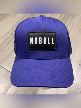 NOBULL Blue Low Profile Trucker Cap with Black & White SpellOut Patch NWT